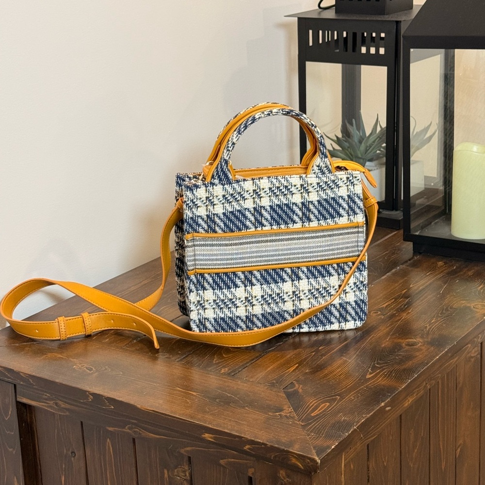 Plaid Handbag with Yellow Accents